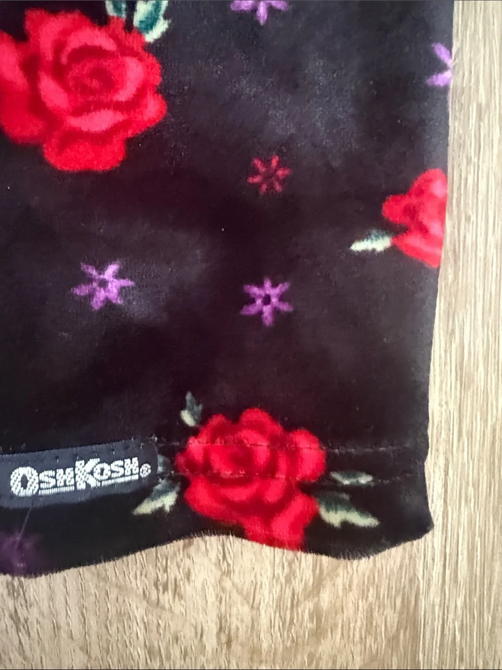 OshKosh B'gosh Girls Black Velvet Top with Black Rose-Print Leggings Set
